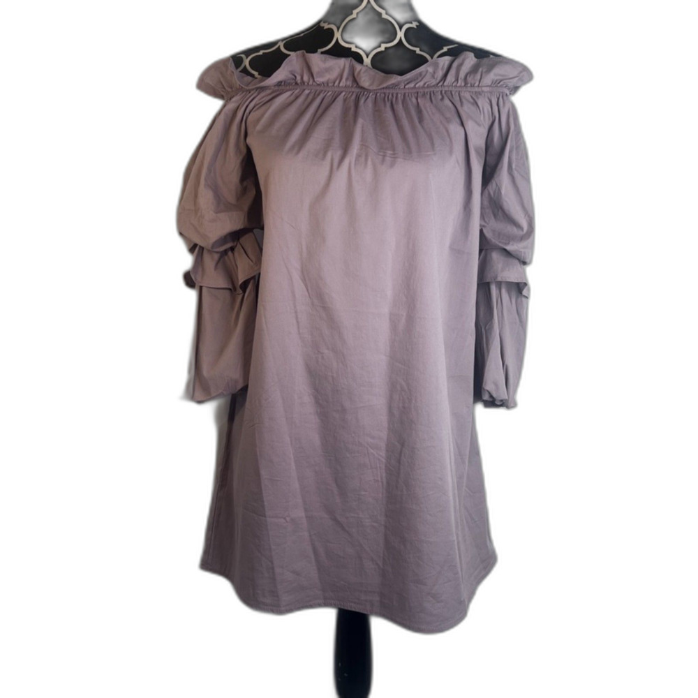 TIMING Violet Ruffled Off Shoulder Statement Sleeve Shift Mini‎ Dress Size Small